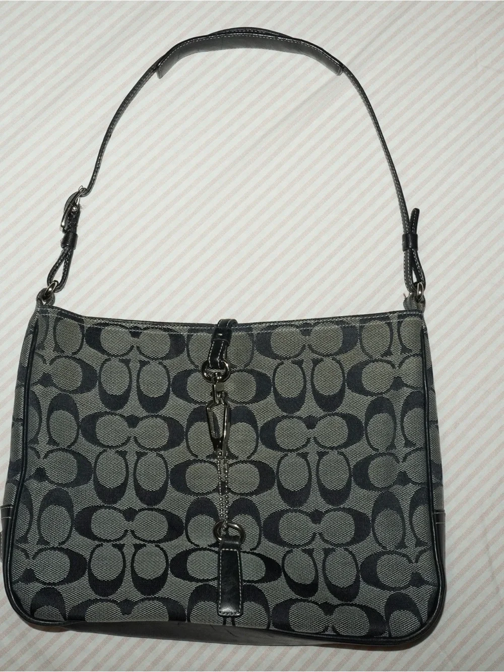 Coach Black and Gray Signature Canvas Shoulder Bag